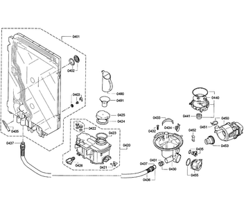 Pump Assy Diagram and Parts List for SHV68E13UC 18 Bosch Dishwasher