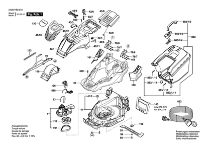 Diagram 1 Diagram and Parts List for 3600HB9273  Bosch Lawn Mower