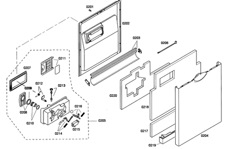 Door Assy Diagram and Parts List for SHE55M12UC 59 Bosch Dishwasher