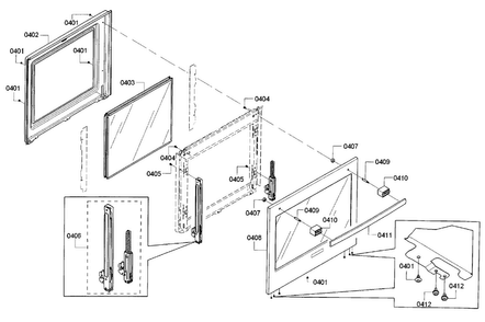 Door Diagram and Parts List for HBN8451UC 01 Bosch Wall Oven