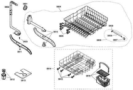 Basket Assy Diagram and Parts List for SHE44C06UC 22 Bosch Dishwasher