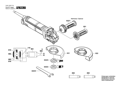 Figure 17 Diagram and Parts List for 3601GD0710 GWS14-50B Bosch Angle Grinder