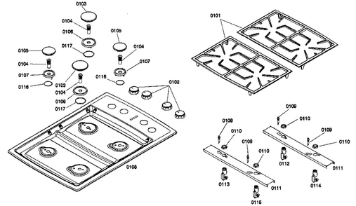 Grille Assy Diagram and Parts List for NGT742UC 01 Bosch Cooktop