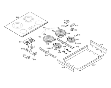 Cooktop Assy Diagram and Parts List for CEF304CS 01 Thermador Cooktop