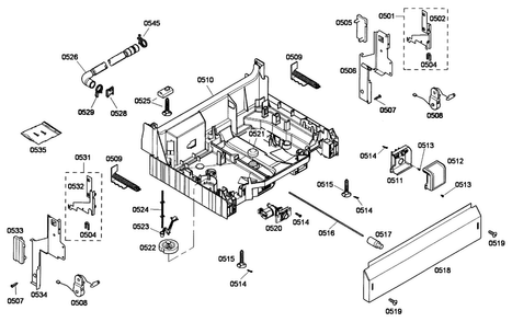 Base Diagram and Parts List for SHE33M05UC 53 Bosch Dishwasher
