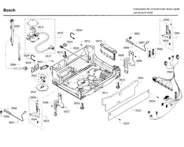 Base Diagram and Parts List for SHE53T52UC 07 Bosch Dishwasher