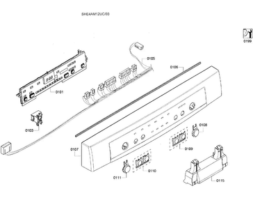 Control Panel Diagram and Parts List for SHE4AM12UC 03 Bosch Dishwasher