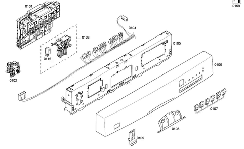 Control Panel Diagram and Parts List for SHE43F16UC 60 Bosch Dishwasher