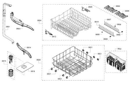 Rack Diagram and Parts List for SHX4ATF5UC 12 Bosch Dishwasher