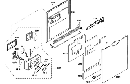 Door Assy Diagram and Parts List for SHE43M05UC 52 Bosch Dishwasher