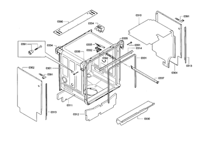 Frame & Cavity Diagram and Parts List for SGE63E06UC 86 Bosch Dishwasher