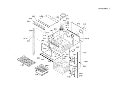 Upper Body Diagram and Parts List for HBL5055AUC 01 Bosch Wall Oven