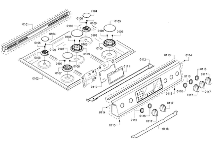 Burner & Control Panel Diagram and Parts List for HGI8054UC 01 Bosch Range