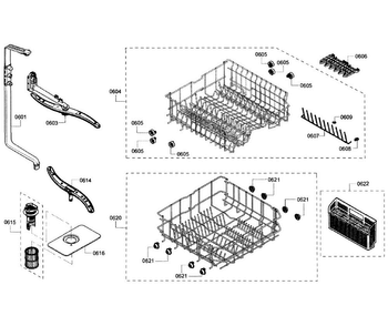 Baskets Diagram and Parts List for SHX3AR52UC 14 Bosch Dishwasher