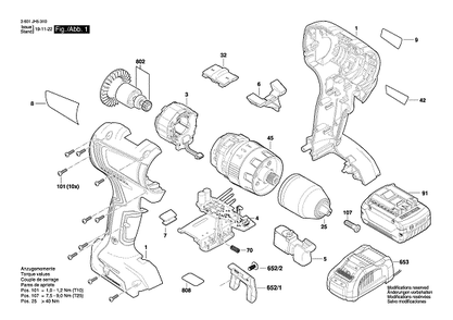 Bosch 3601jh5310 Diagram and Parts List for 3601JH5310  Bosch Cordless Drill