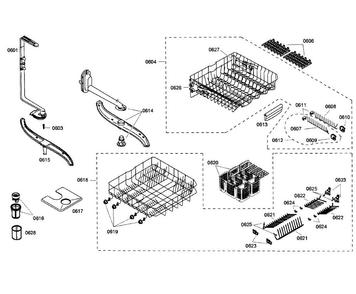 Baskets Diagram and Parts List for SHX55M06UC 52 Bosch Dishwasher