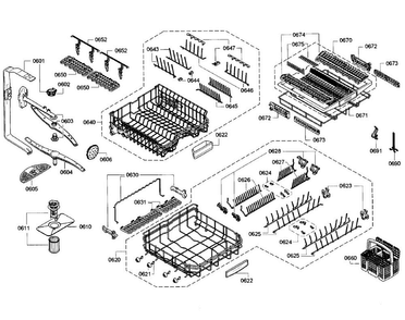 Racks Section Diagram and Parts List for SHE9PT55UC A5 Bosch Dishwasher