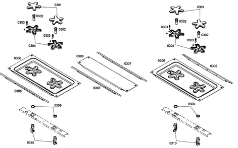 Burners Diagram and Parts List for PRL304EH02  Thermador Range