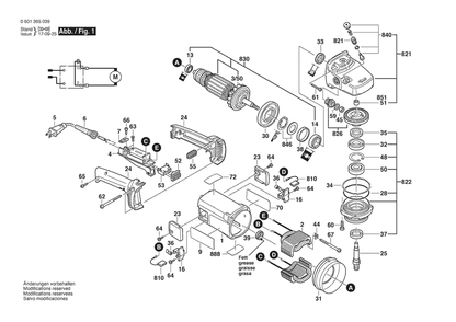 Section 1 Diagram and Parts List for GWS22-14 0601365039 Bosch Angle Grinder