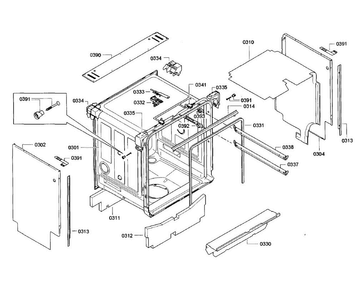 Cabinet Section Diagram and Parts List for SHE9PT55UC A5 Bosch Dishwasher