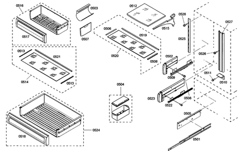 Shelfs Diagram and Parts List for KBURT3655E01  Thermador Refrigerator