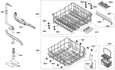 Baskets Diagram and Parts List for SHE43P06UC 59 Bosch Dishwasher