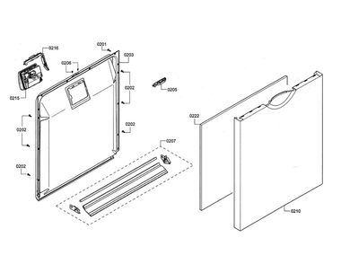 Door/Dispenser Diagram and Parts List for SHE3ARL5UC 14 Bosch Dishwasher