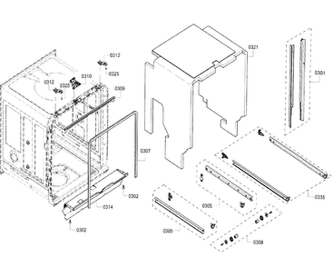 Cabinet Diagram and Parts List for SHE68T55UC 07 Bosch Dishwasher