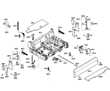 Base Assy Diagram and Parts List for SHE58C02UC 40 Bosch Dishwasher