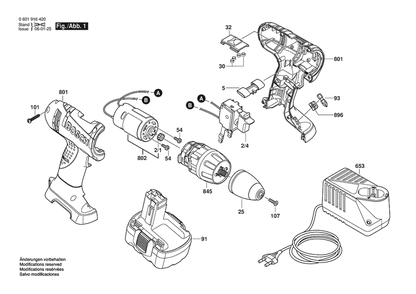 Section 1 Diagram and Parts List for 0601916431  Bosch Screwdriver