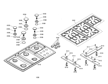 Grate/burner Cap/maintop/ Diagram and Parts List for NGT942UC 01 Bosch Cooktop