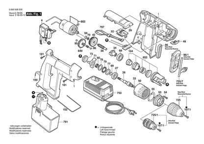 Section 1 Diagram and Parts List for PSB12VE-2 0603926590 Bosch Impact Driver