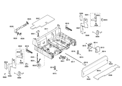Base Assy Diagram and Parts List for SHE45C05UC 50 Bosch Dishwasher