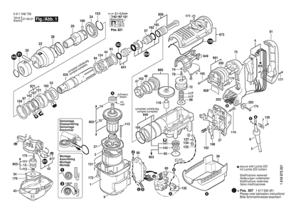 Section 1 Diagram and Parts List for GBH5-40DE 0611248739 Bosch Hammer Drill