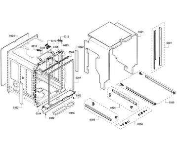 Cabinet Diagram and Parts List for SHE8PT55UC 02 Bosch Dishwasher