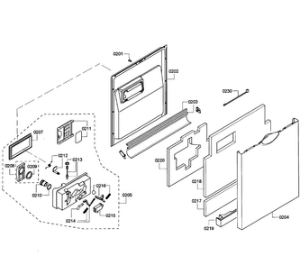 Door Assy Diagram and Parts List for SHE55M15UC 60 Bosch Dishwasher