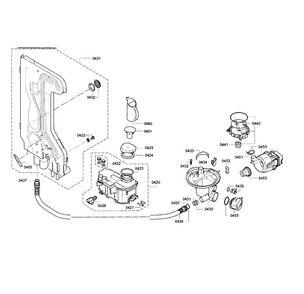 Pump & Pipe Assy Diagram and Parts List for SGE63E06UC 74 Bosch Dishwasher