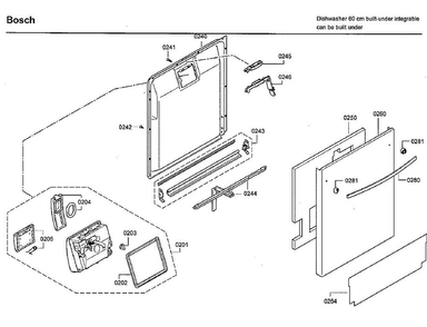 Door Diagram and Parts List for SHX7ER55UC 44 Bosch Dishwasher