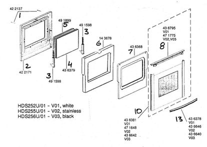 Door Asy Diagram and Parts List for HDS255U 01 Bosch Range