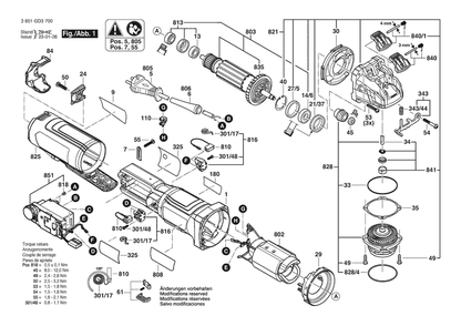 Section 1 Diagram and Parts List for GWX17-125PSB 3601GD3700 Bosch Angle Grinder