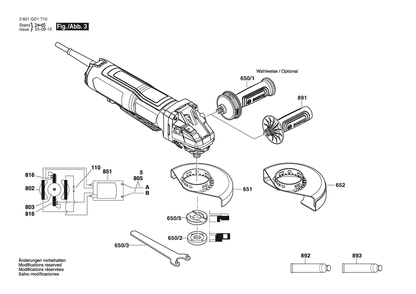 Figure 17 Diagram and Parts List for 3601GD1A10 GWS12-450PBD Bosch Angle Grinder