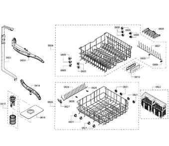 Baskets Diagram and Parts List for SHX3AR75UC 08 Bosch Dishwasher