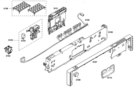 Front Panel Diagram and Parts List for SHV43P13UC 53 Bosch Dishwasher