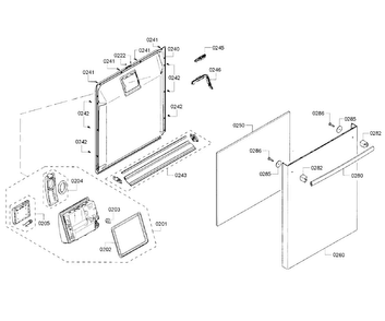 Door Section Diagram and Parts List for SHX3AR75UC 22 Bosch Dishwasher