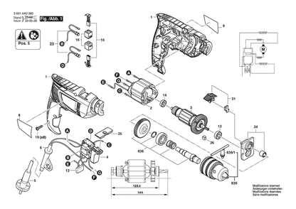 Section 1 Diagram and Parts List for GSB600RE 3601AA0381 Bosch Hammer Drill