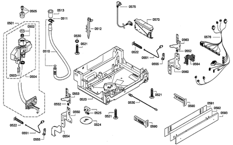 Base Assy Diagram and Parts List for SHE68E15UC 01 Bosch Dishwasher