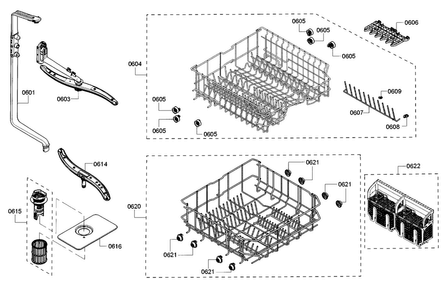 Rack Diagram and Parts List for SHE3AR52UC 18 Bosch Dishwasher