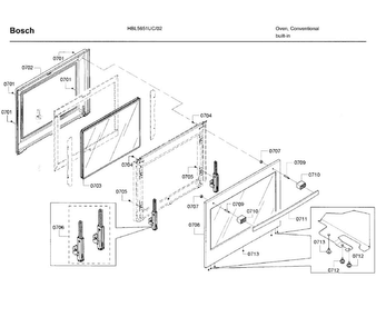 Door 2 Diagram and Parts List for HBL5651UC 02 Bosch Wall Oven