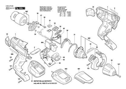 Diagram Diagram and Parts List for PSR18LI-2 3 603 J73 300 Bosch Cordless Drill