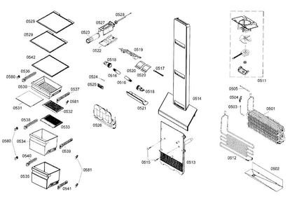 Refrigerator Diagram and Parts List for B22CS30SNI 01 Bosch Refrigerator